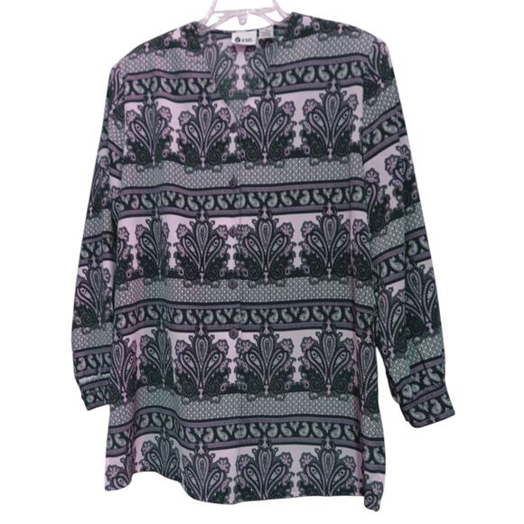 VINTAGE Gorgeous Tunic Top Long Blouse Shirt Size 18 Pale Pink Green Low Wrinkle - Picture 2 of 9